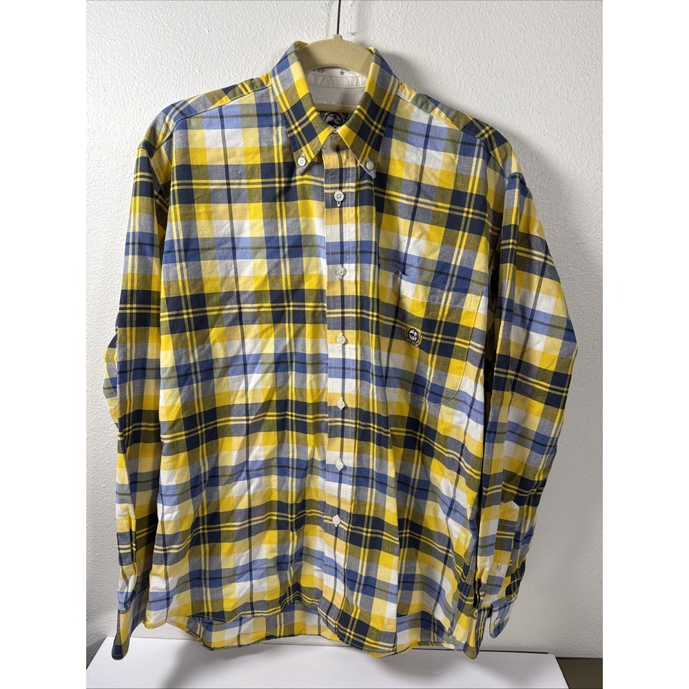Cinch Yellow & Blue Western Men's Plaid L/S Cotton‎ Button Down Shirt Size Sm K1